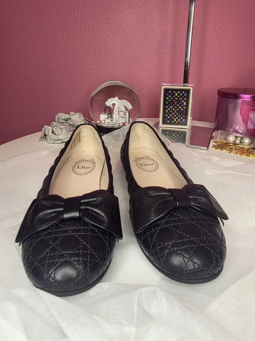 Dior Girls Quilted Leather Bow Ballet Flats! Size US 2